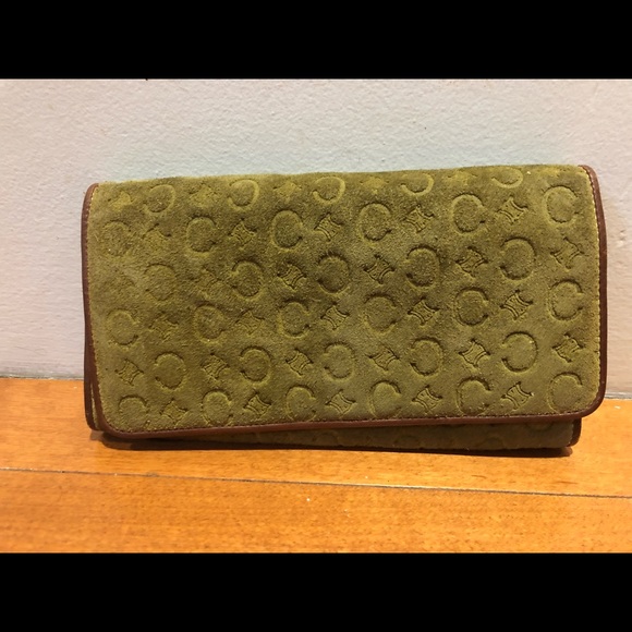 CELINE green suede monogrammed bag and wallet - Picture 4 of 8